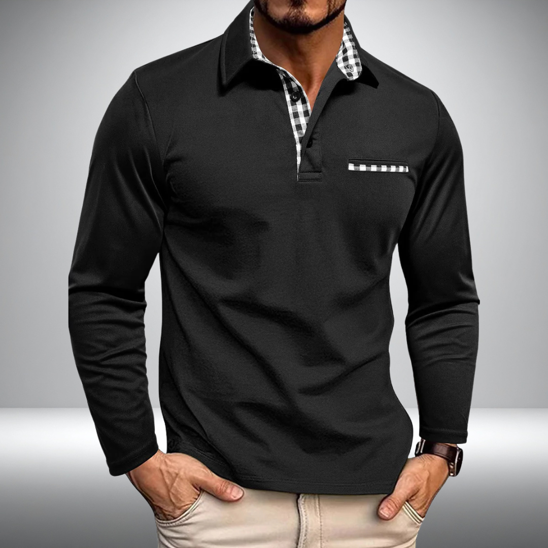 Adrian – Stijlvolle Polo met Lange Mouwen (Zwart)