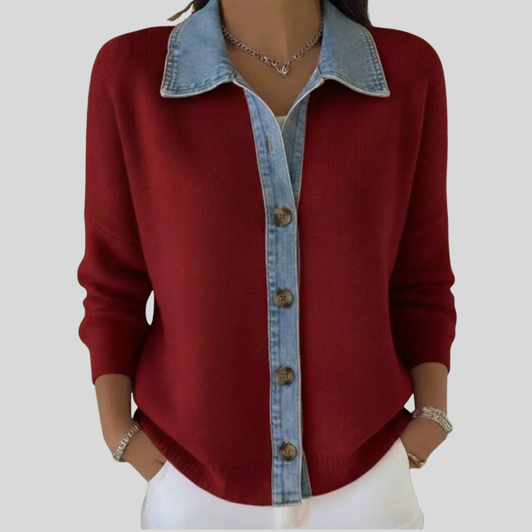 Femke - Gebreide Trui met Denim Kraag