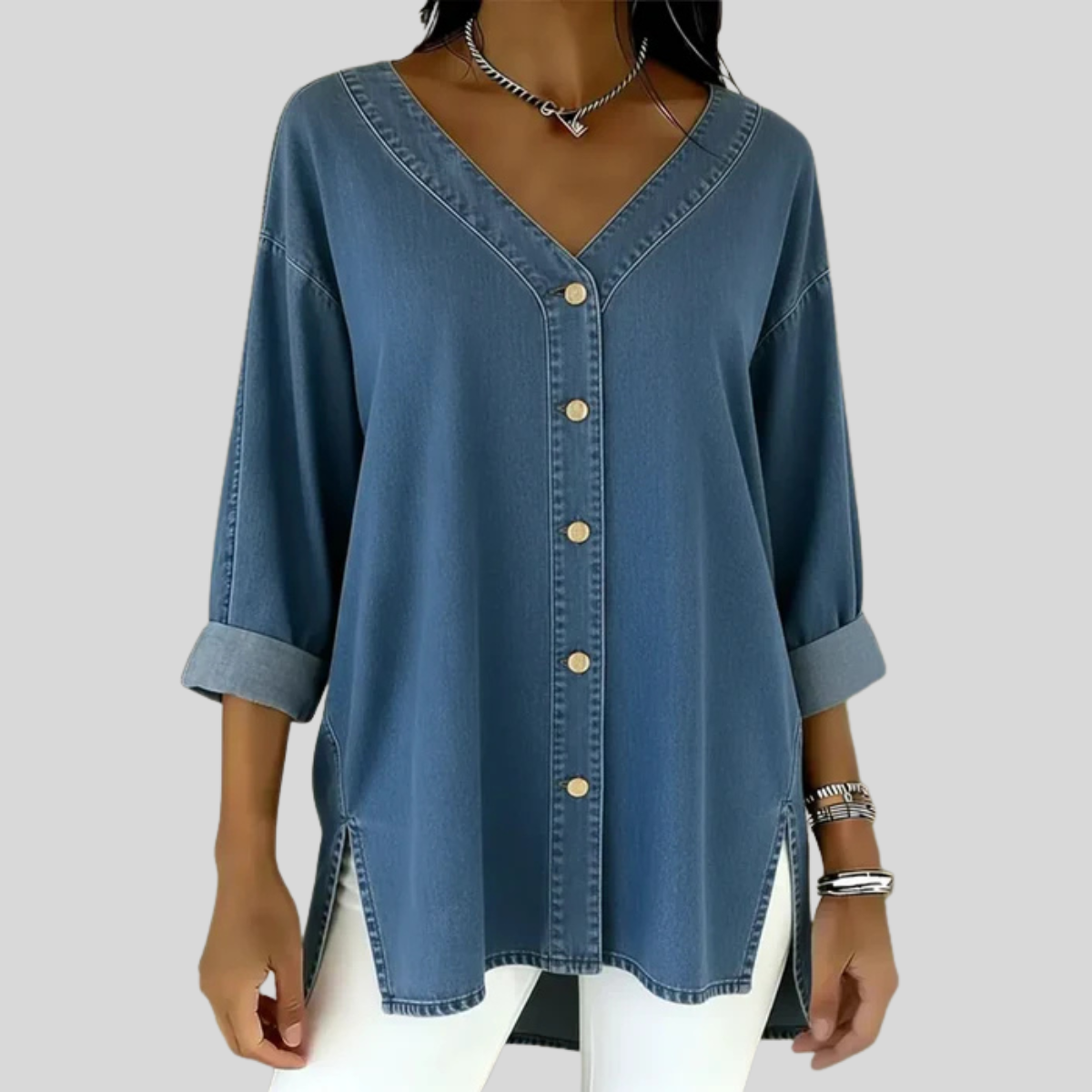 Anna - Denim Blouse met V-hals