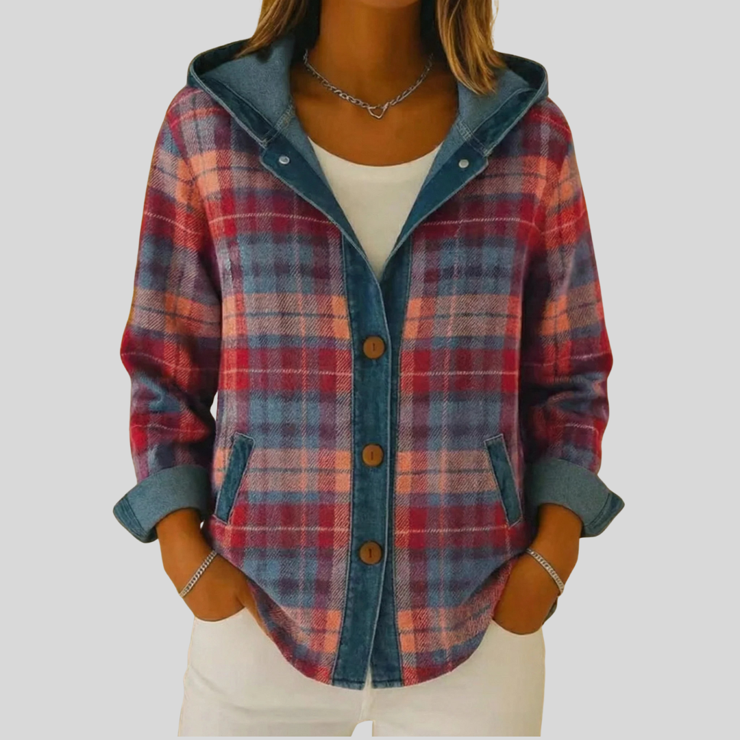 Barbara - Geruite Denim Hoodie