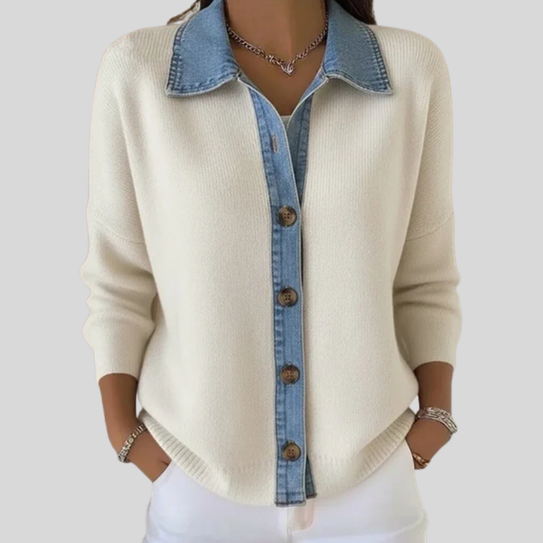 Femke - Gebreide Trui met Denim Kraag