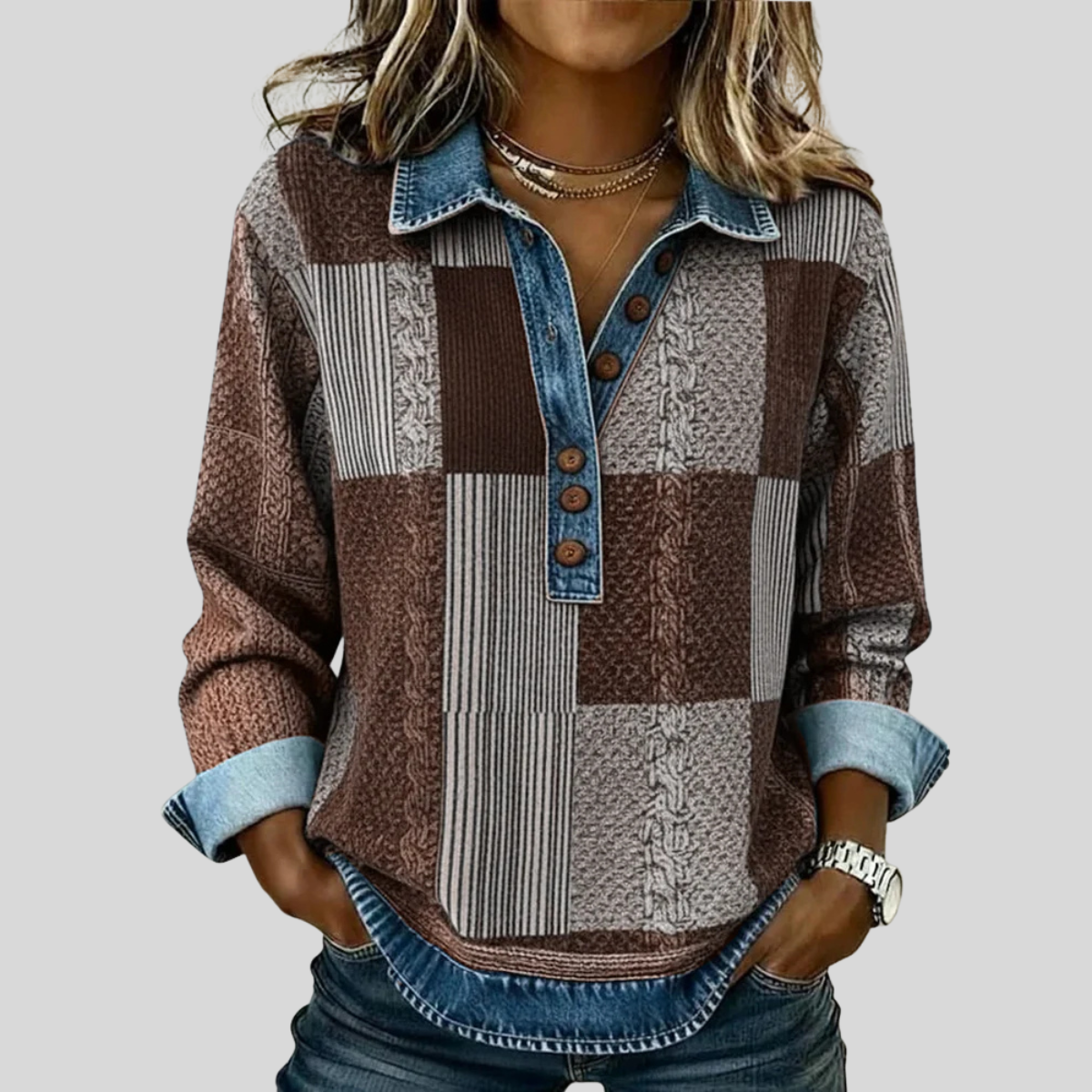 Nina - Colorblock Trui met Print