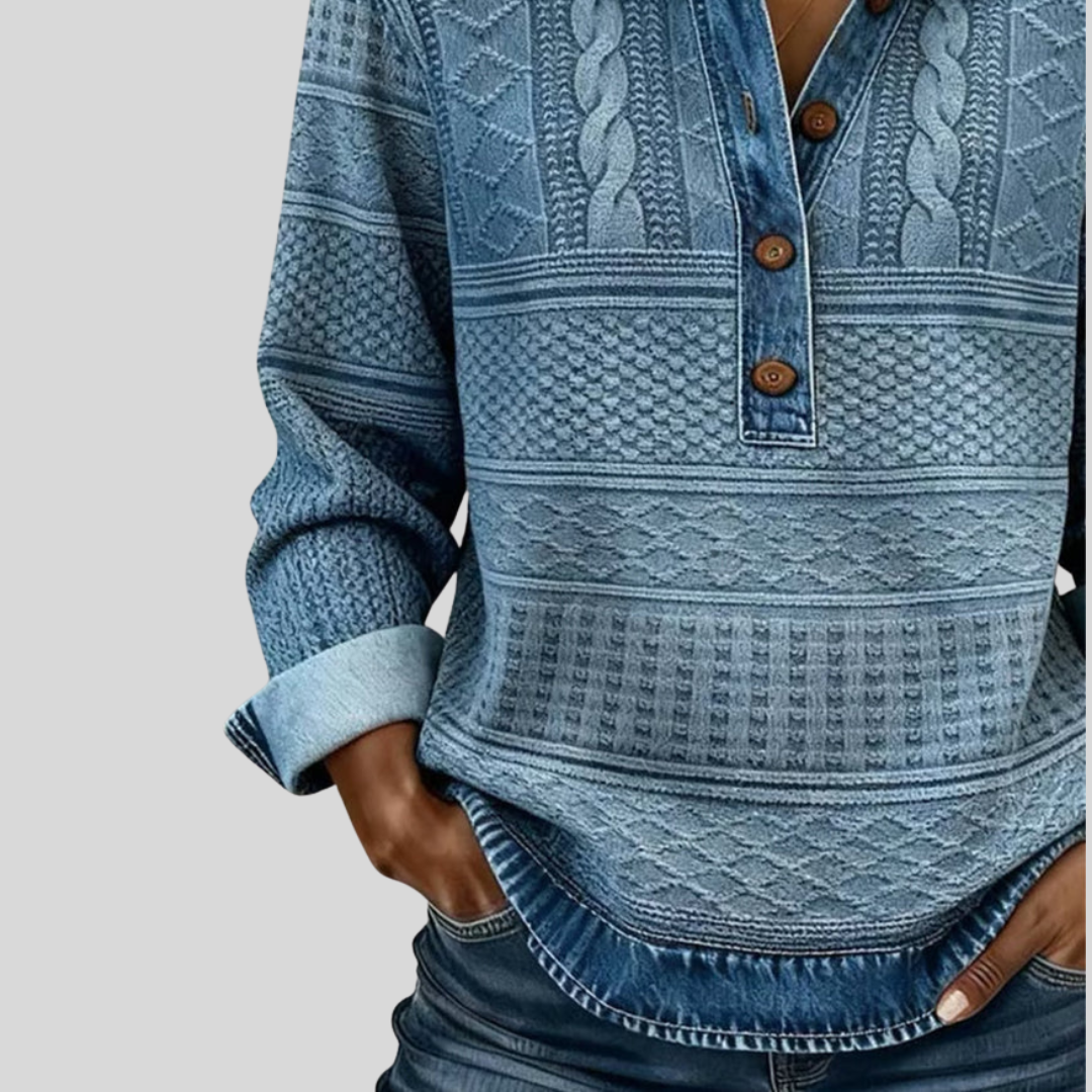 Roos - Gebreide Top met Kraag en Knopen