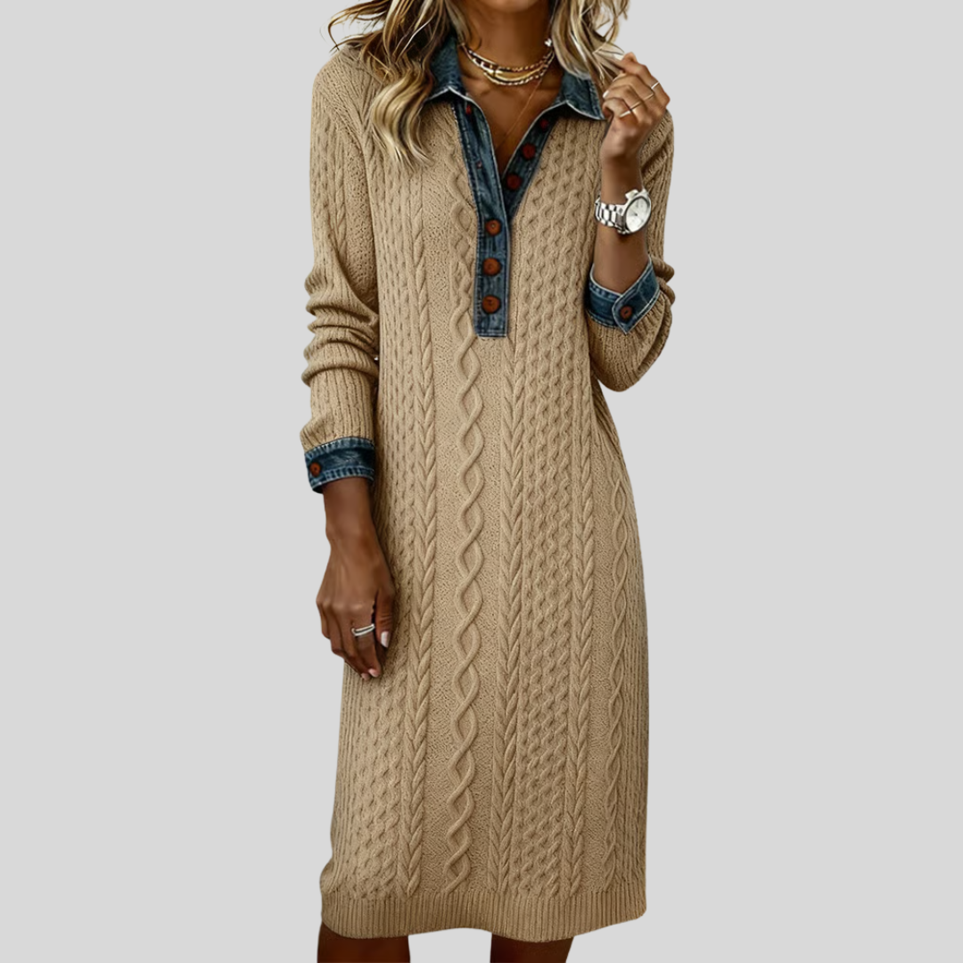 Maud - Denim Jurk met Gebreide Kraag