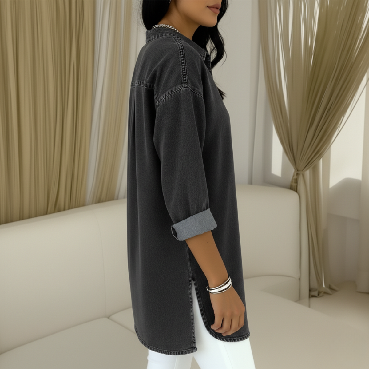 Anna - Denim Blouse met V-hals