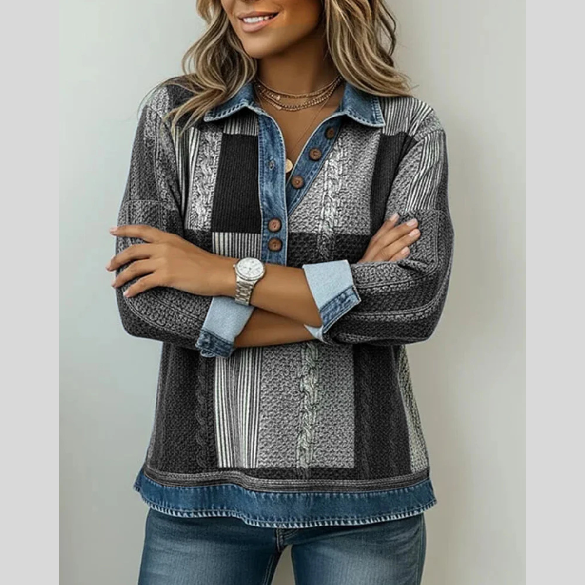 Nina - Colorblock Trui met Print