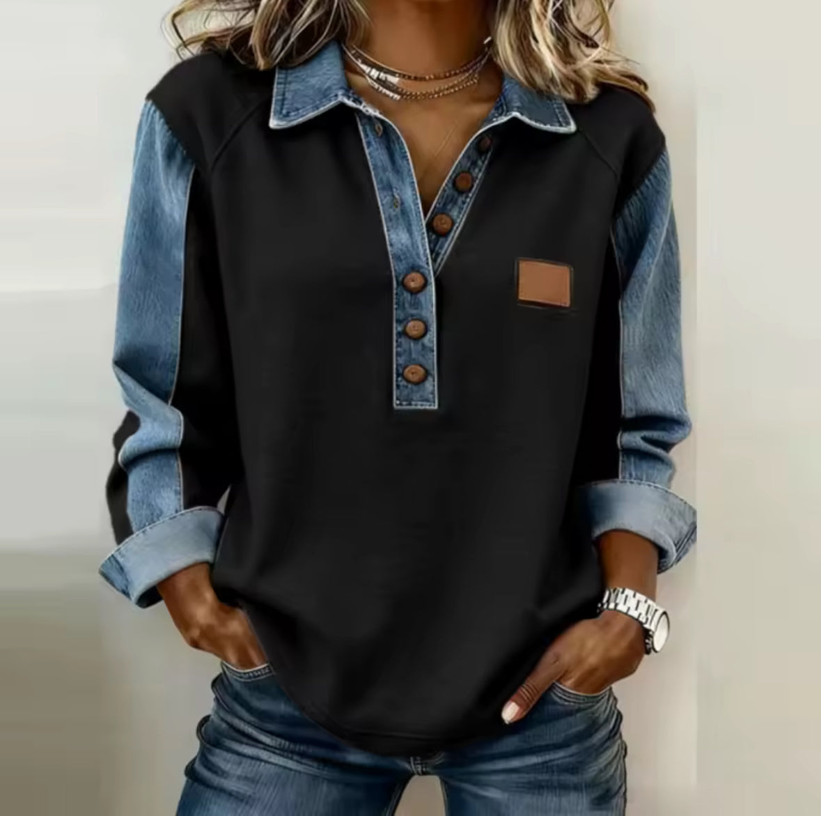 Isabelle - Trui met Denim Kraag