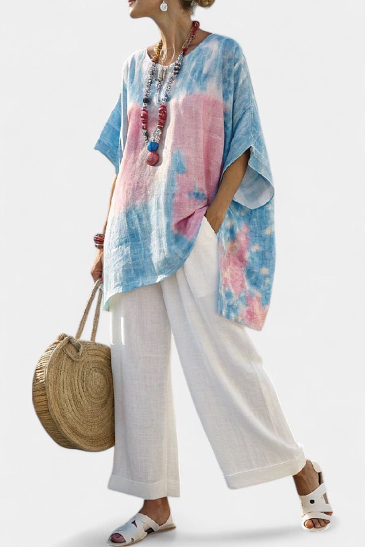 Lisa - Comfortabele Relaxte Linnen Top & Gestreepte Bamboe Broek