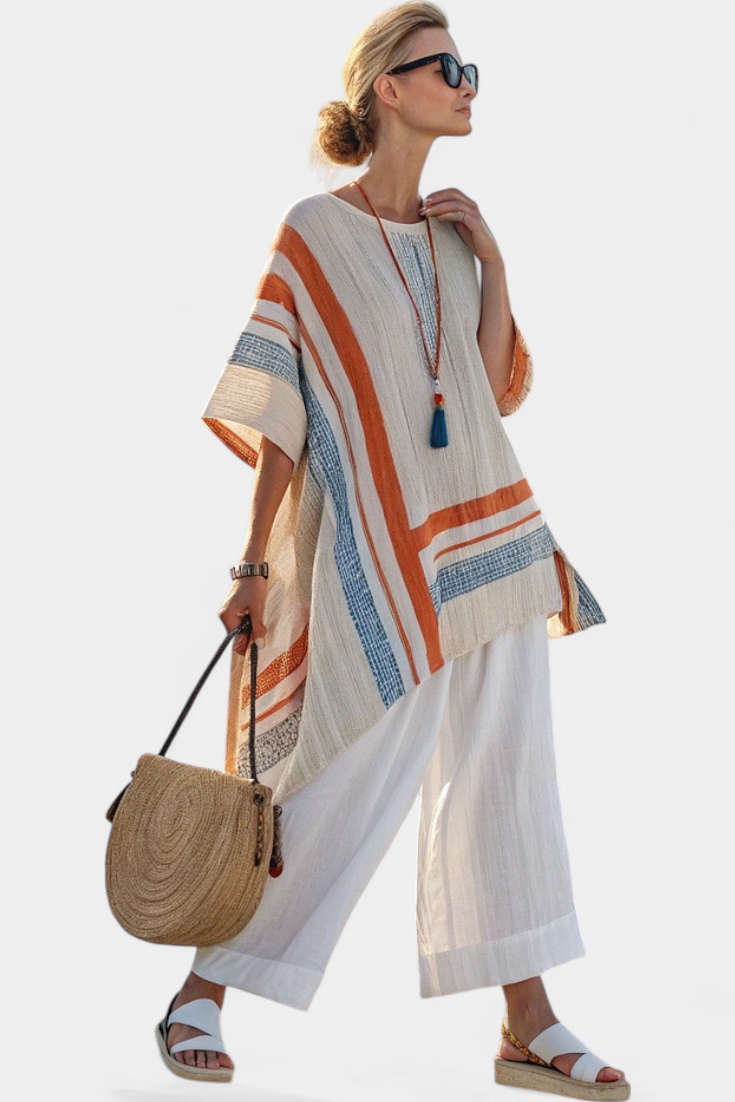 Julia - Verfijnde Asymmetrische Blouse & Wijde Linnen Broek