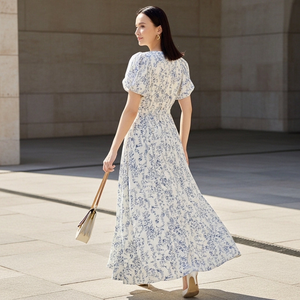 Nadine - Elegant Floral Linen Dress