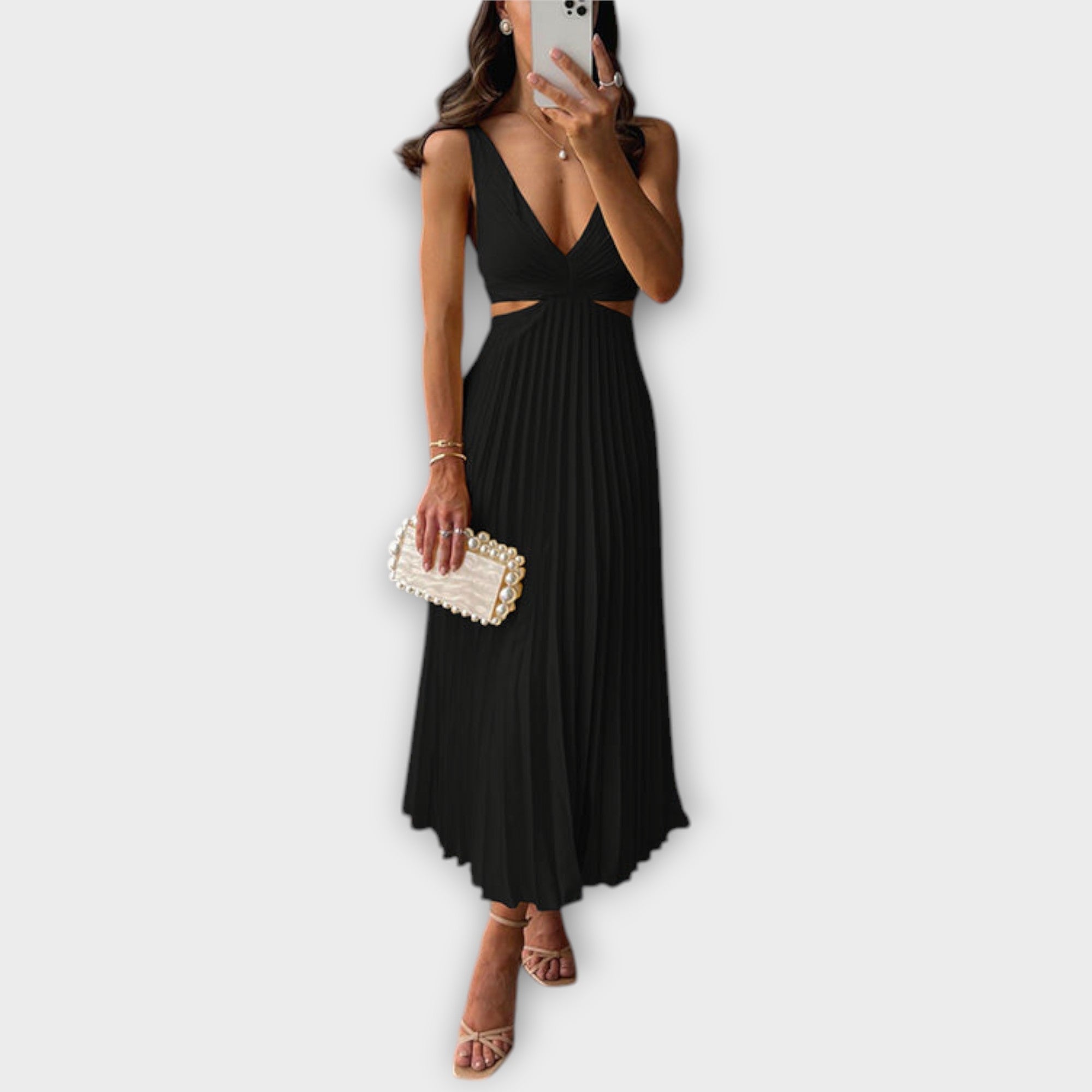 Elegante Midi Avondjurk met Plissé