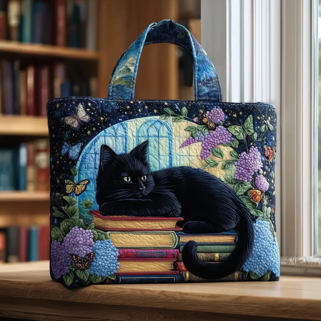 Gewatteerde Tas Zwarte Kat op Boeken