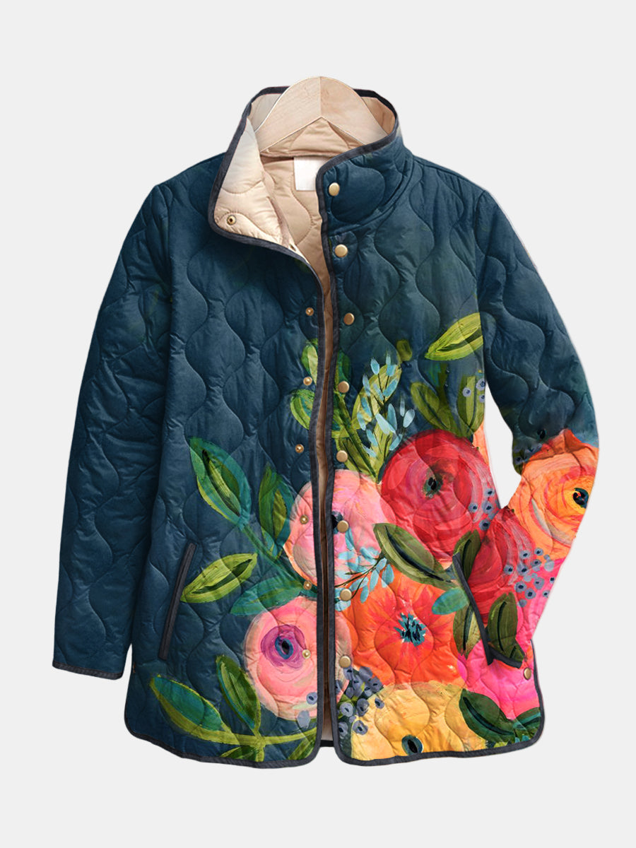 Gewatteerde Jas met Vintage Bloemenprint