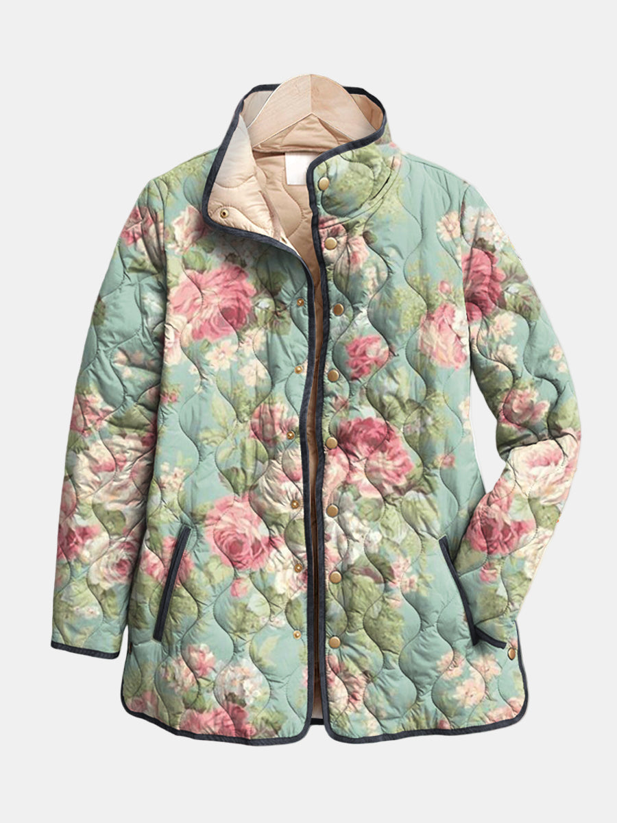Gewatteerde Jas met Retro Bloemenpatroon