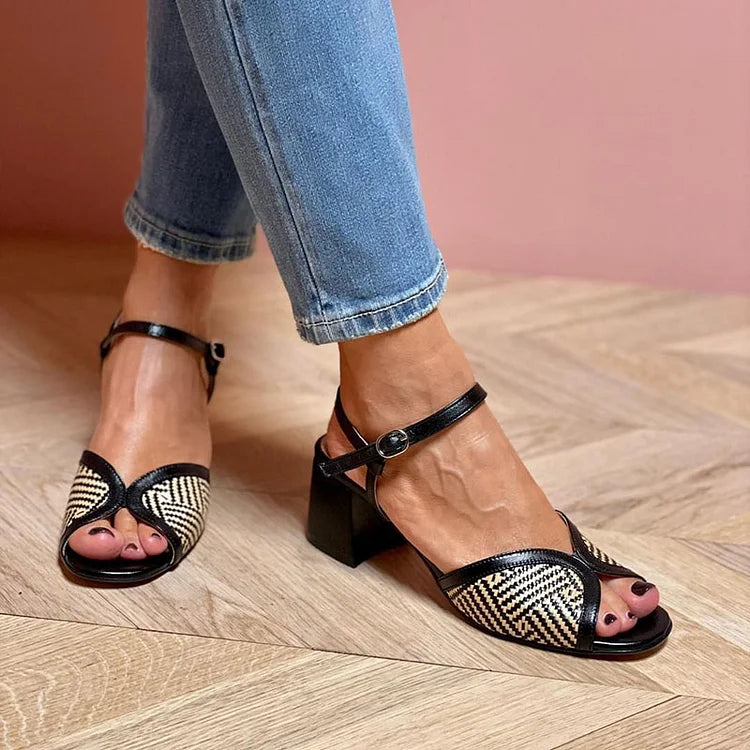 Geweven Sandalen met Brede Hak