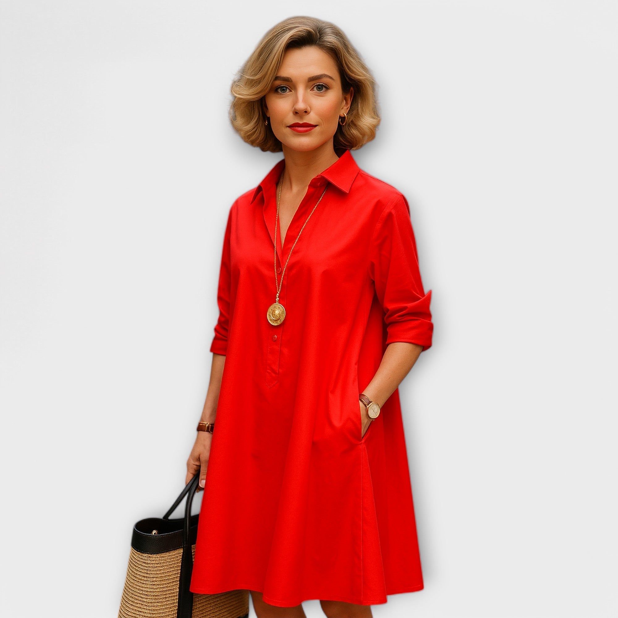 Moderne Hemdress met Kraag en Driekwart Mouwen