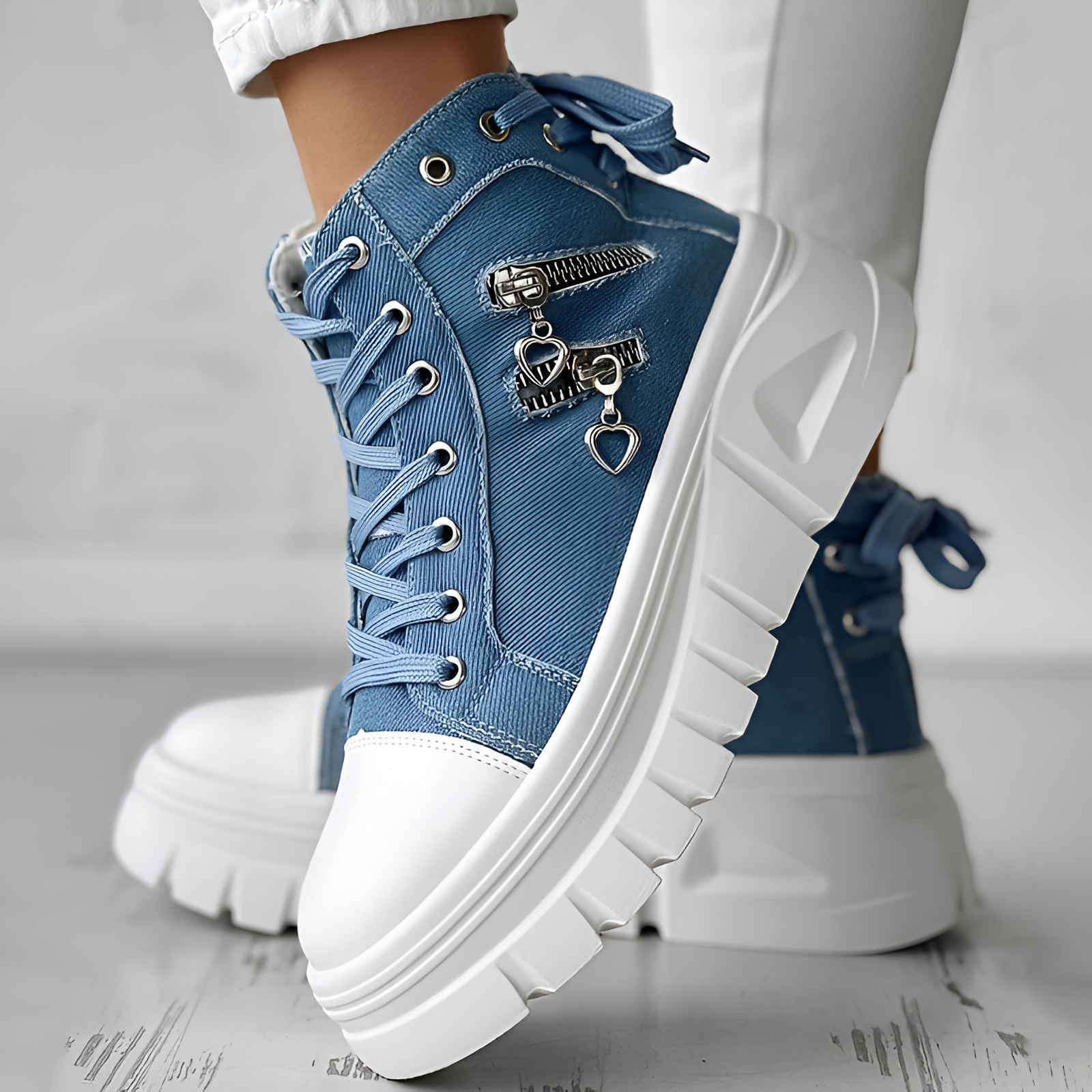 Elin | Orthopedische Hoge Sneakers met spijkerstof