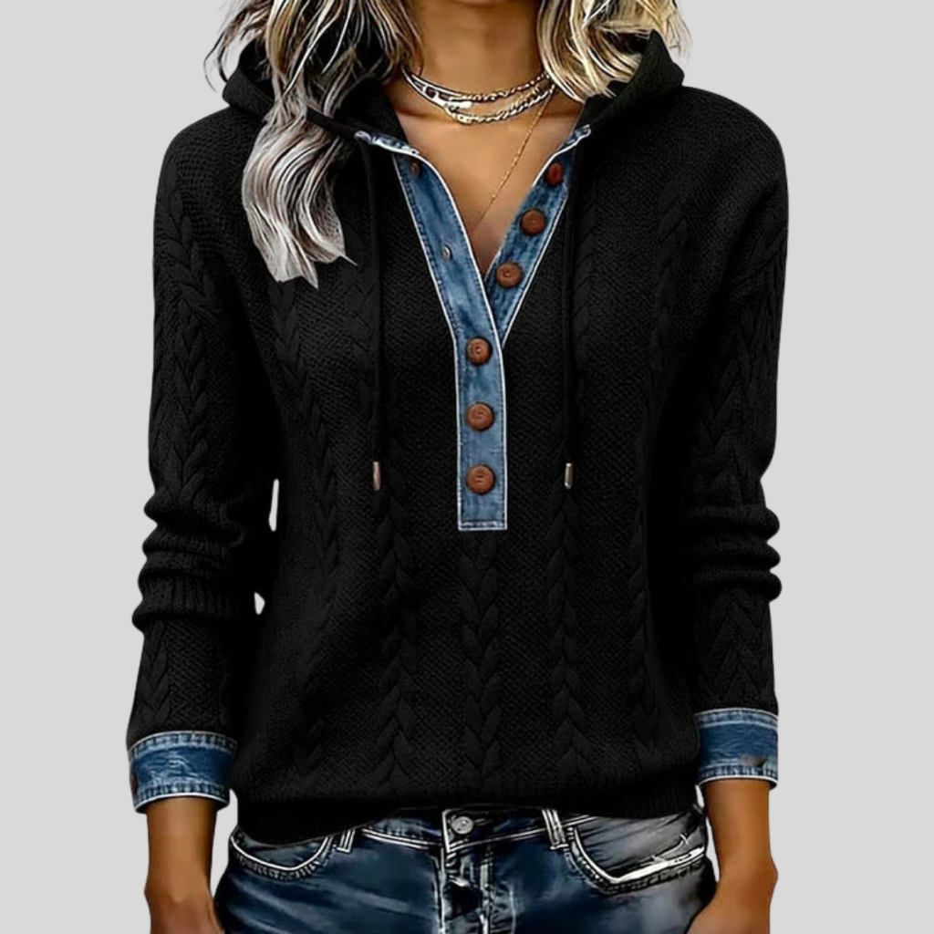 Bo - Gebreide Hoodie met Knopenrij