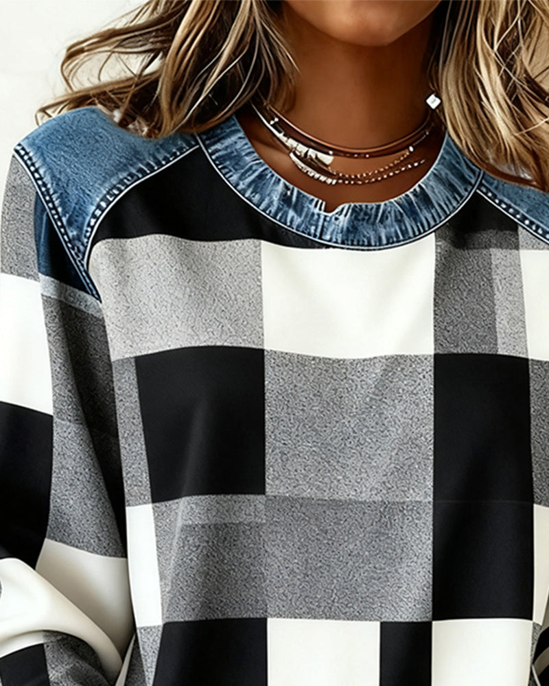 Trui met Ruit Patchwork en Contrastkleur