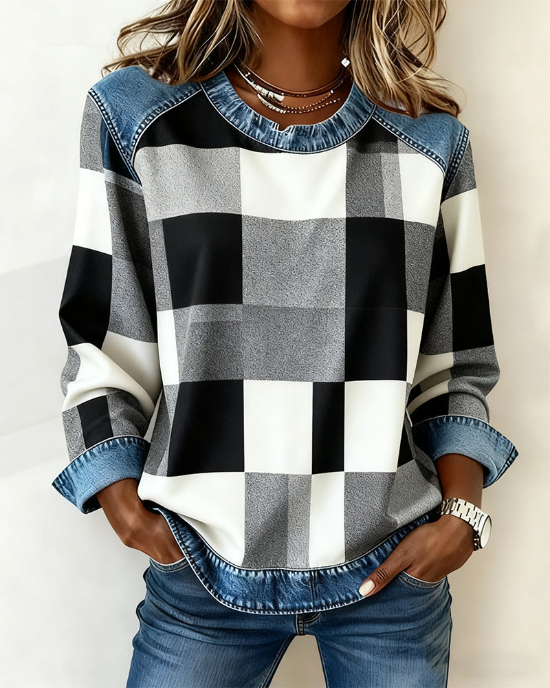 Trui met Ruit Patchwork en Contrastkleur