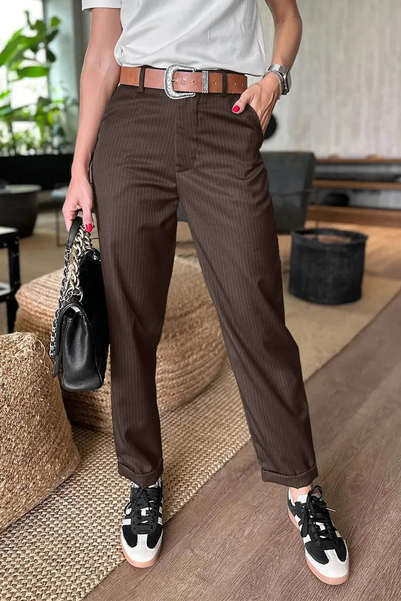 Anne - Elegante Figuurflatterende Broek met Strepen