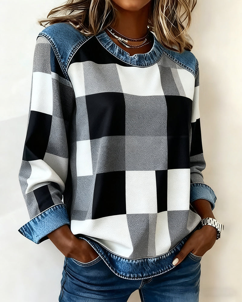 Trui met Ruit Patchwork en Contrastkleur