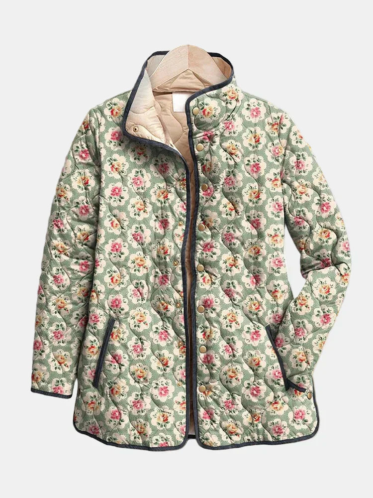Gewatteerde Jas met Artistieke Bloemenprint