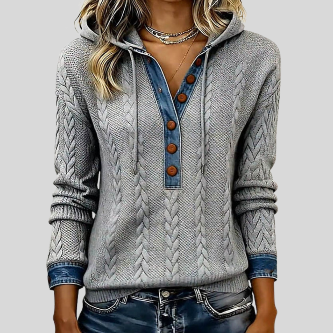 Bo - Gebreide Hoodie met Knopenrij
