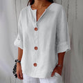 Emma - Ademende Linnen Blouse, Casual en Stijlvol (Parelgrijs)