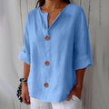 Emma - Ademende Linnen Blouse, Casual en Stijlvol (Blauw)