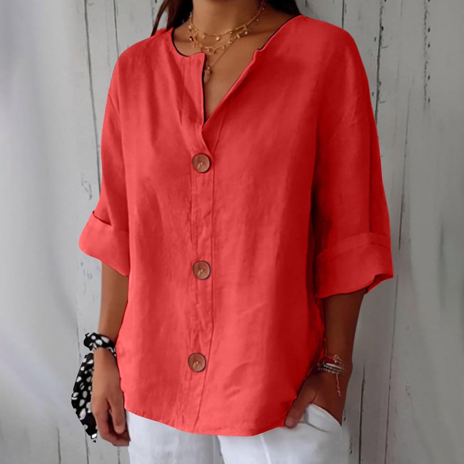 Emma - Ademende Linnen Blouse, Casual en Stijlvol (Rood)