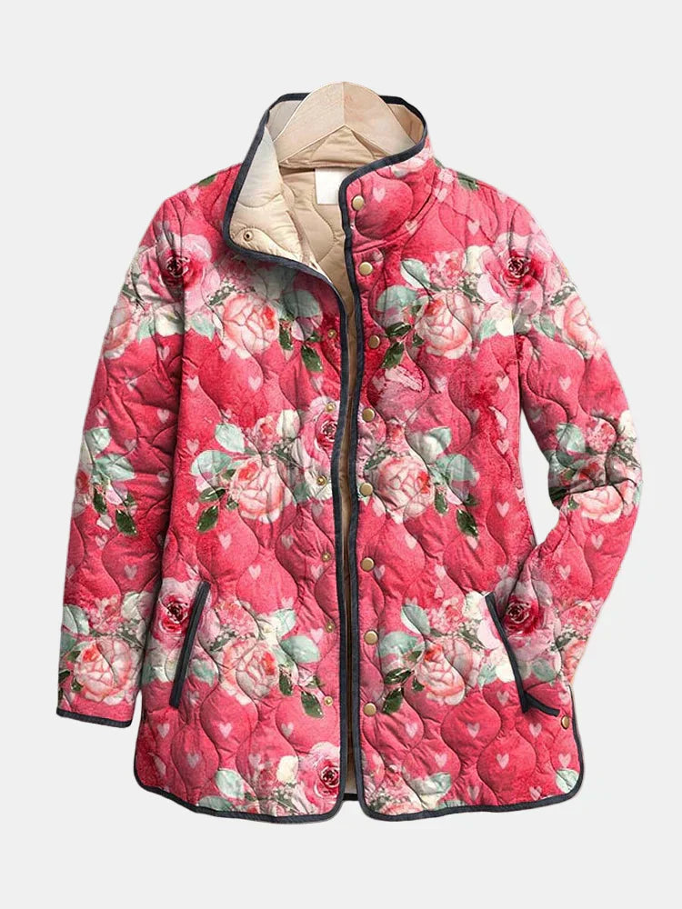 Gewatteerde Jas met Roze Bloemenprint