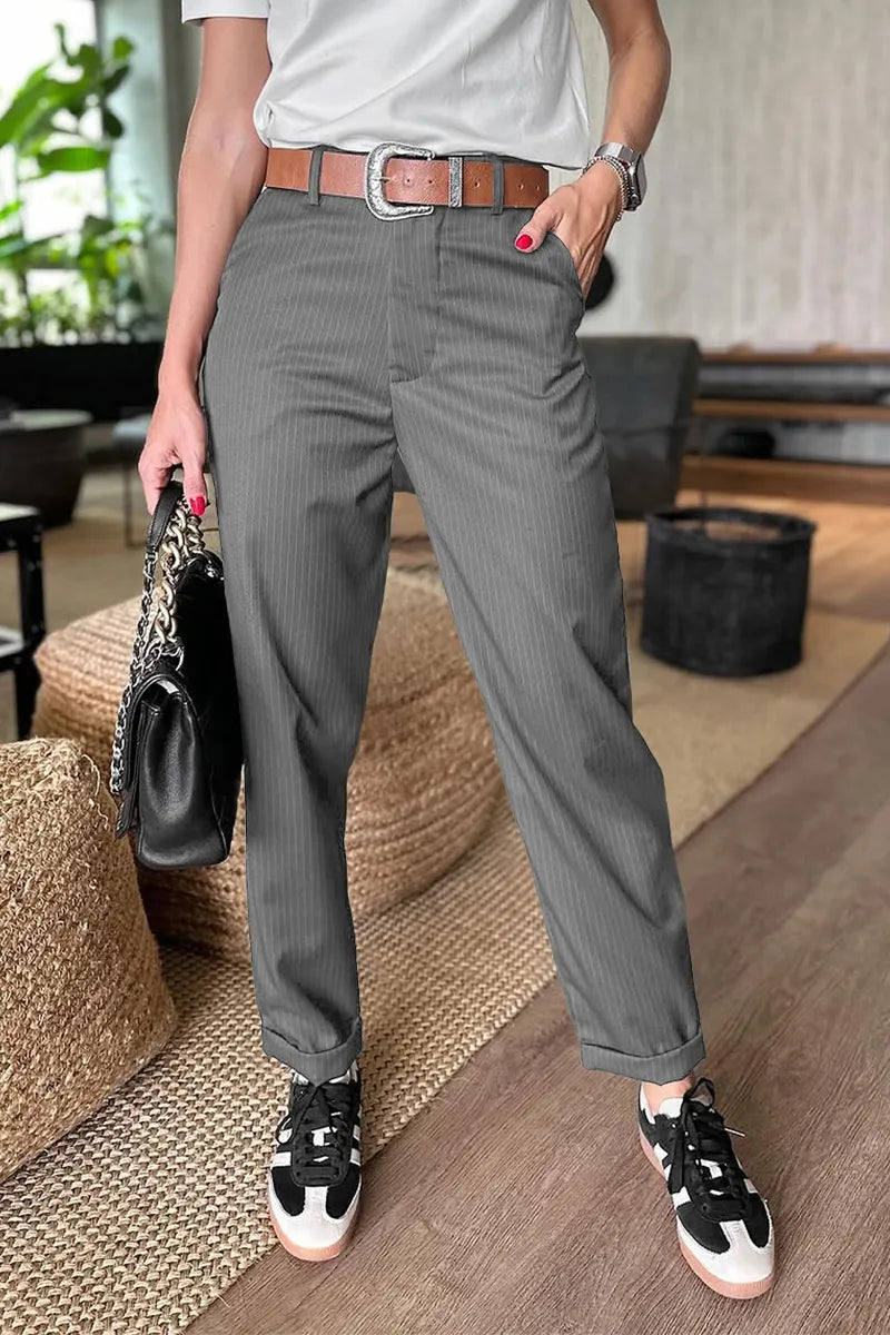 Anne - Elegante Figuurflatterende Broek met Strepen