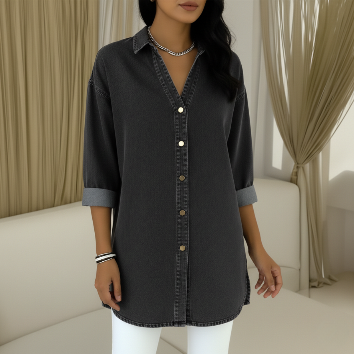 Anna - Denim Blouse met V-hals