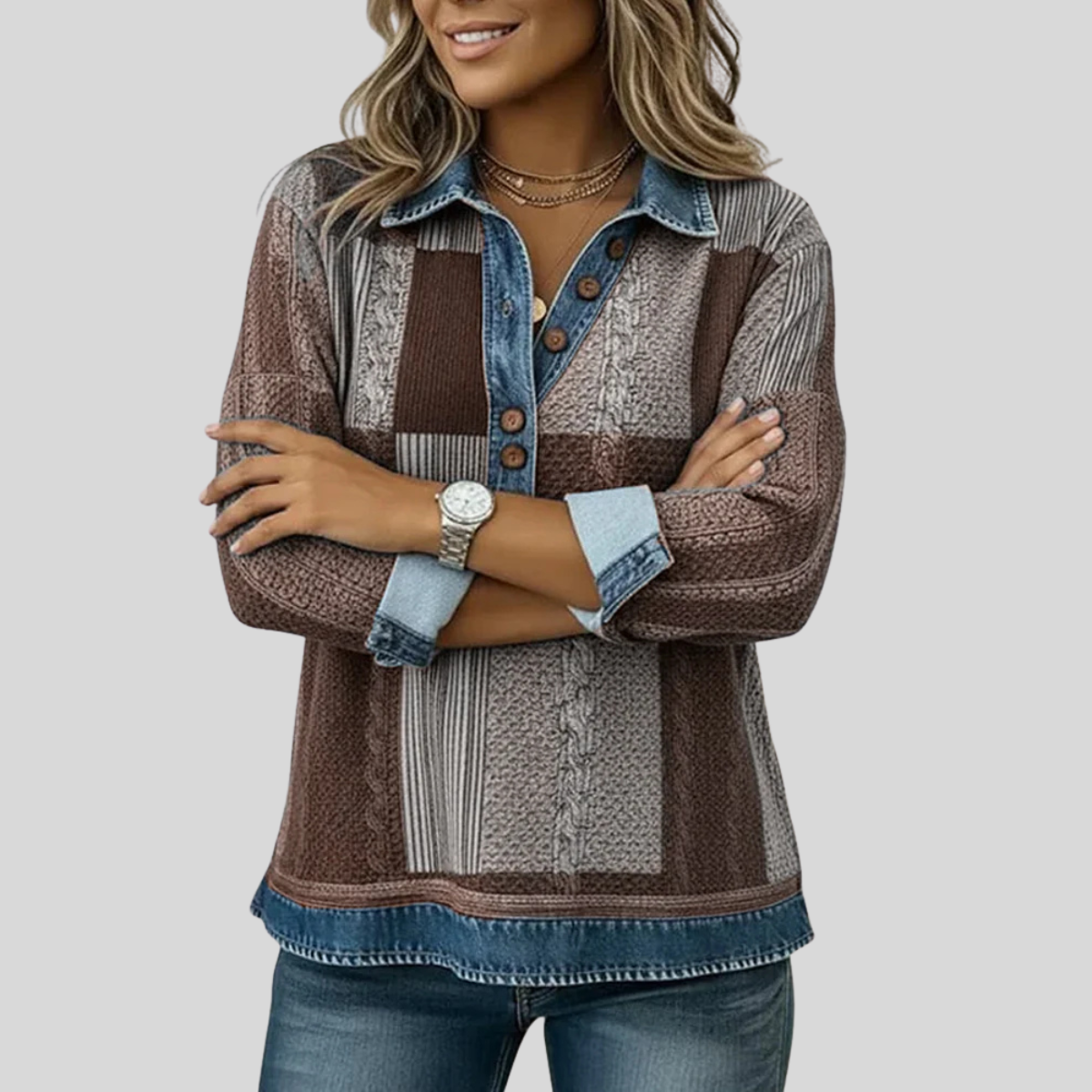 Nina - Colorblock Trui met Print