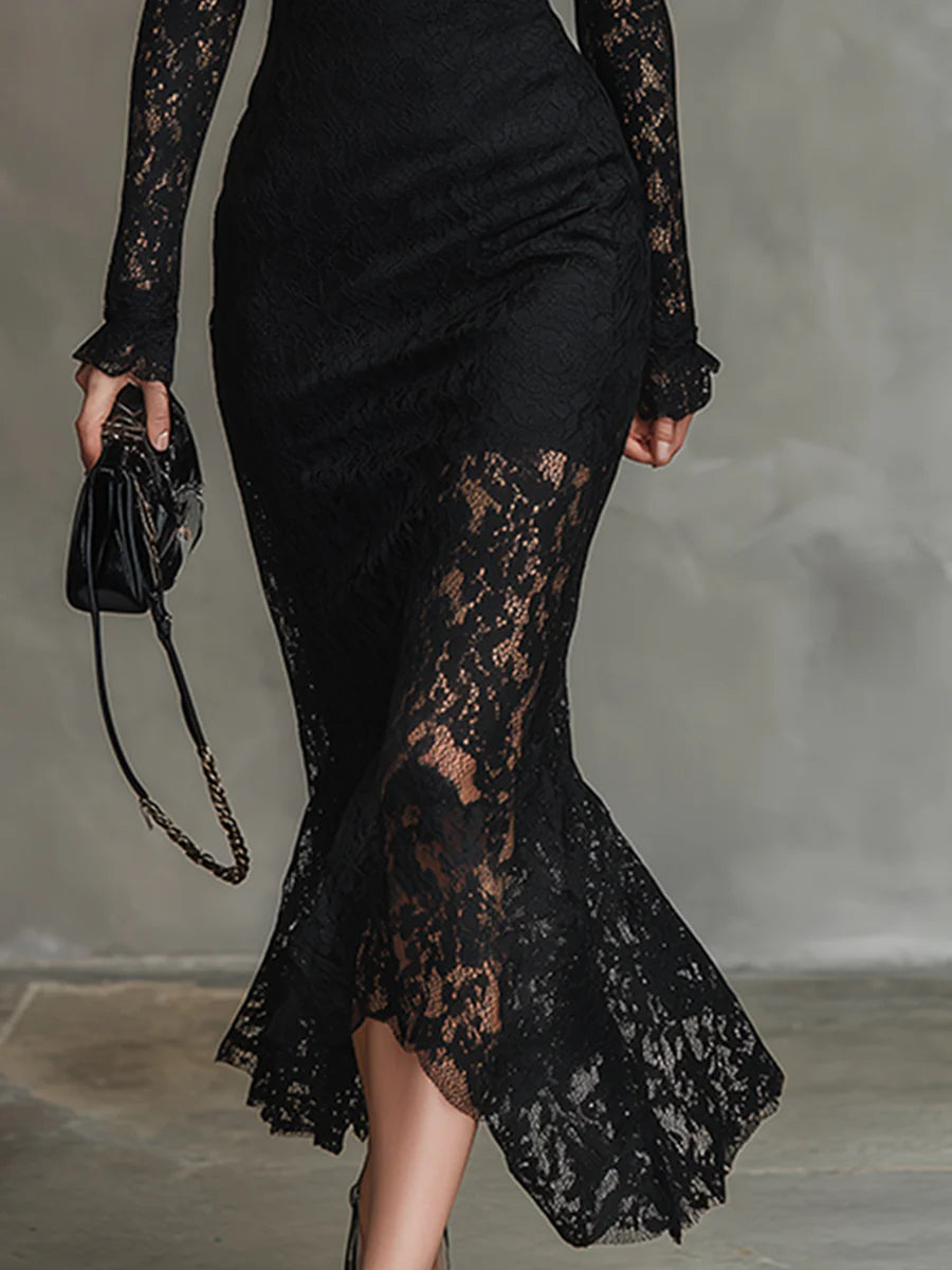Elwira | Elegante zwarte maxi-jurk met kant