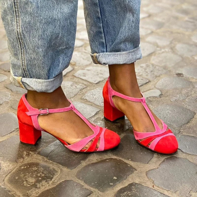 Schoenen met T-Band en Stevige Hak