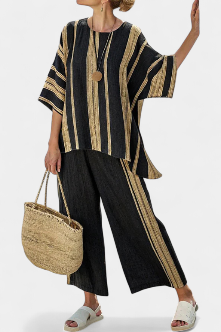 Isa - Comfortabele Oversized Gestreepte Top & Relaxte Linnen Broek