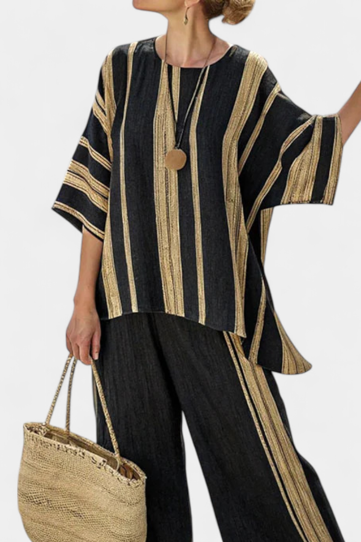 Isa - Comfortabele Oversized Gestreepte Top & Relaxte Linnen Broek