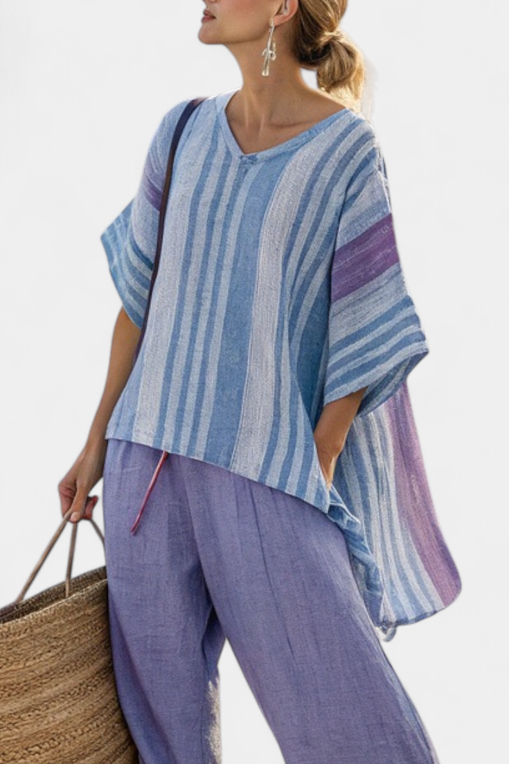 Demi - Elegante Lavendel & Hemelsblauwe Top & Linnen Broek