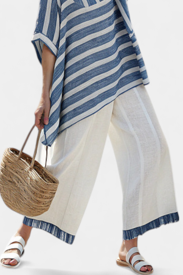 Elin - Verfijnde Blauw Gestreepte Top & Broek Met Zoomdetail