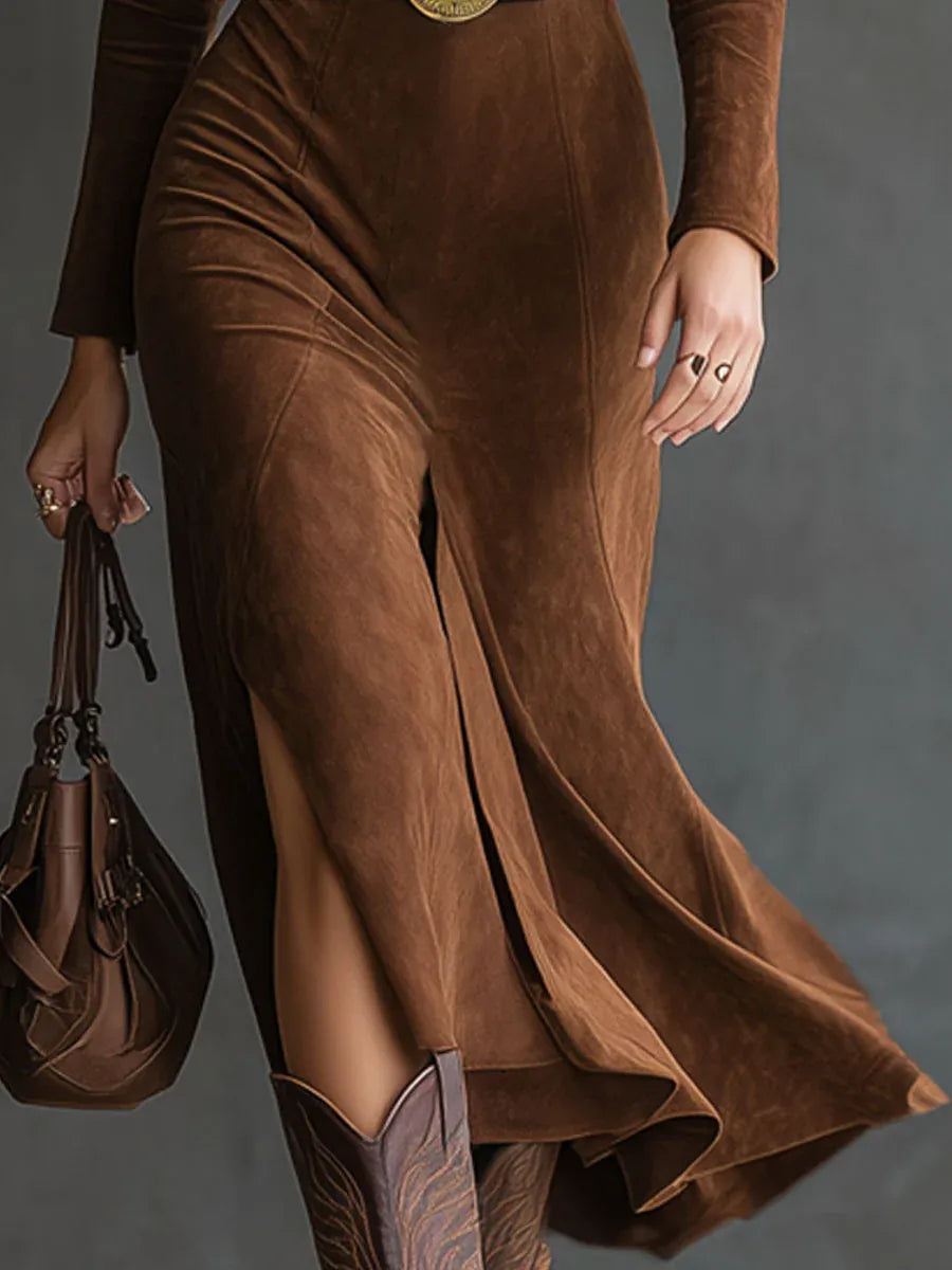 Eleanor | Midi-jurk van imitatie suède