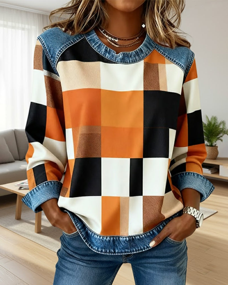 Trui met Ruit Patchwork en Contrastkleur