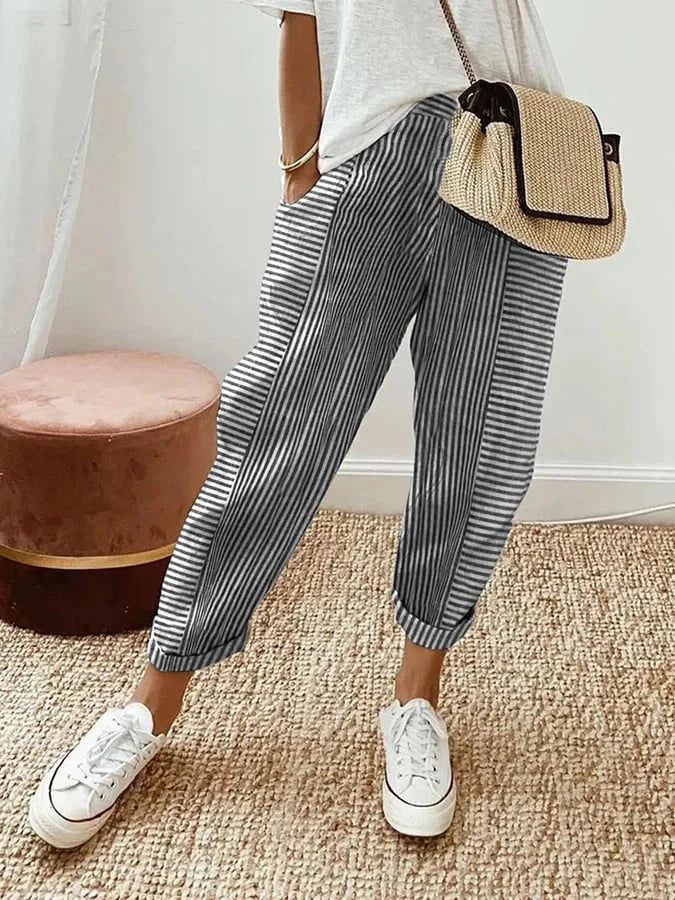 Sofie – Ademende Linnen Pantalon, Casual en Stijlvol (Gestreept)