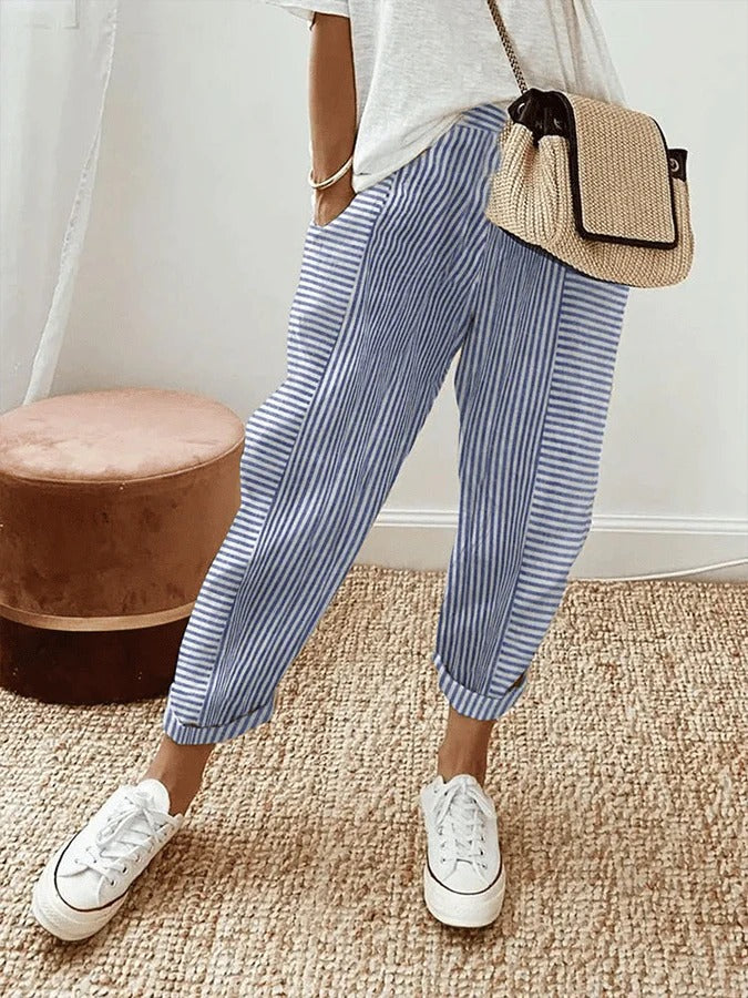 Sofie – Ademende Linnen Pantalon, Casual en Stijlvol (Gestreept)