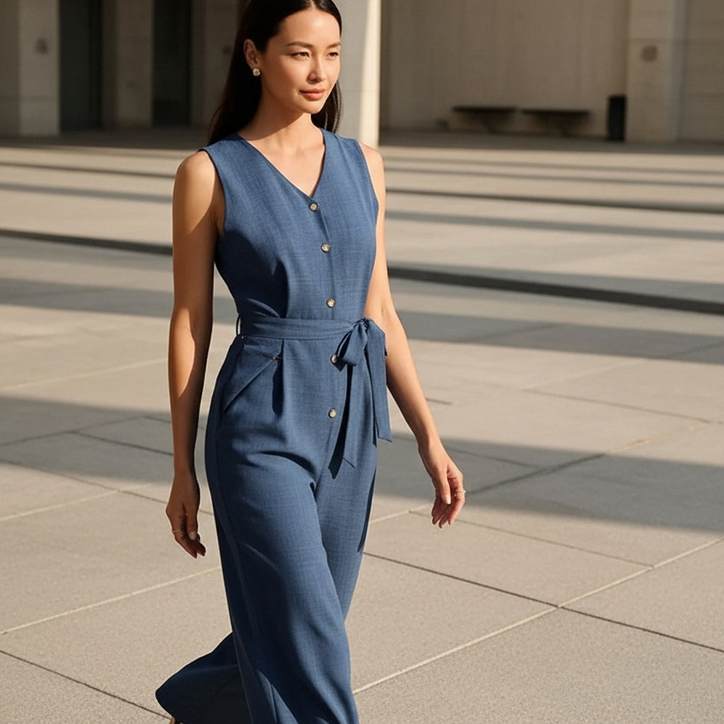Brigitte - Casual Plain Belted Jumpsuit