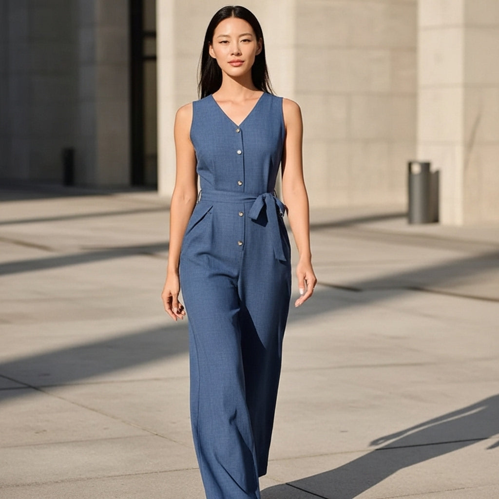 Brigitte - Casual Plain Belted Jumpsuit