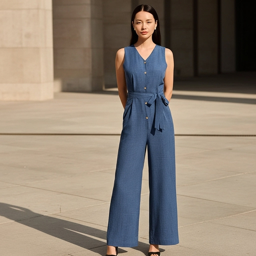 Brigitte - Casual Plain Belted Jumpsuit