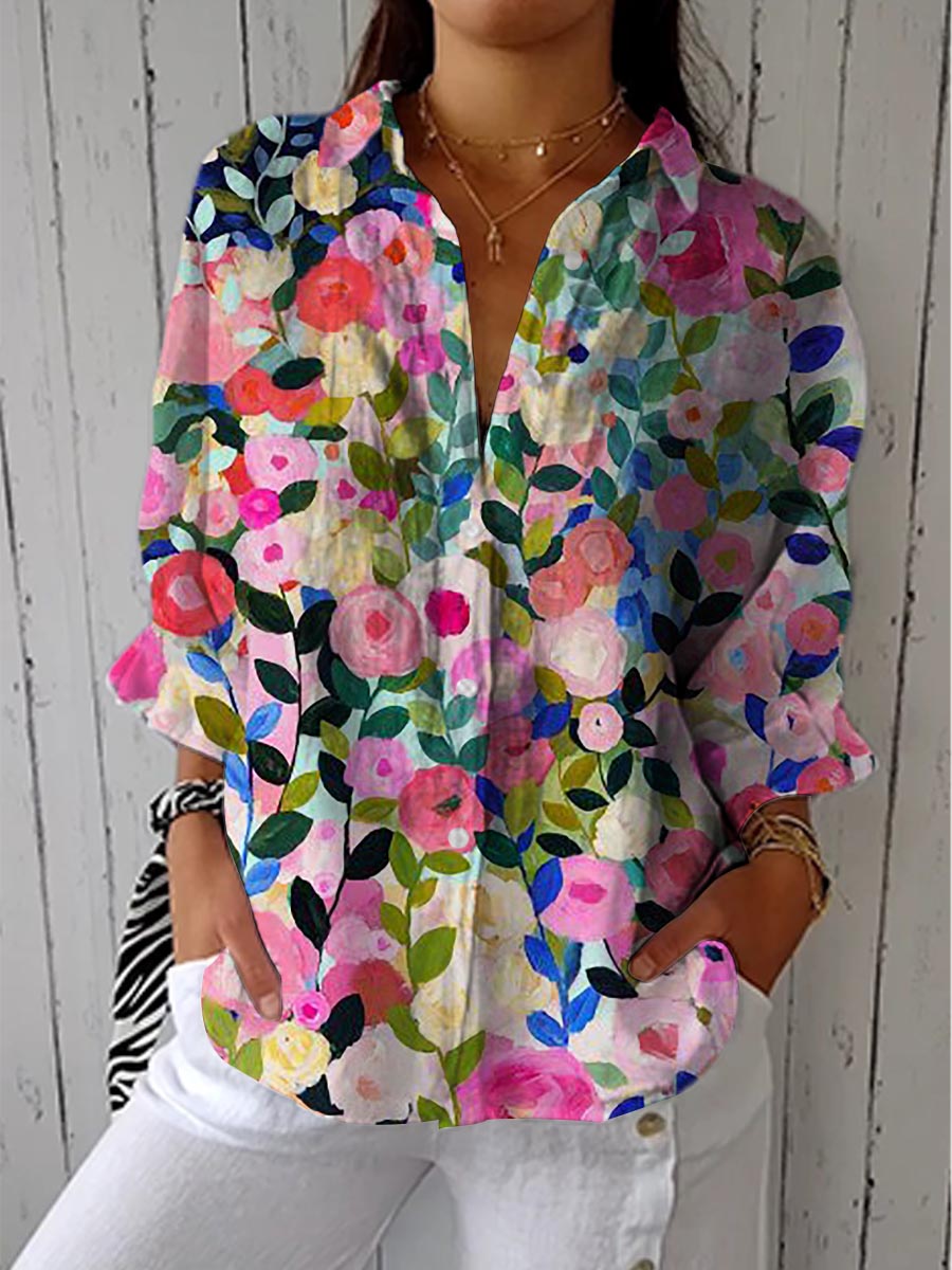 Frida – Bloemen Canvas Blouse