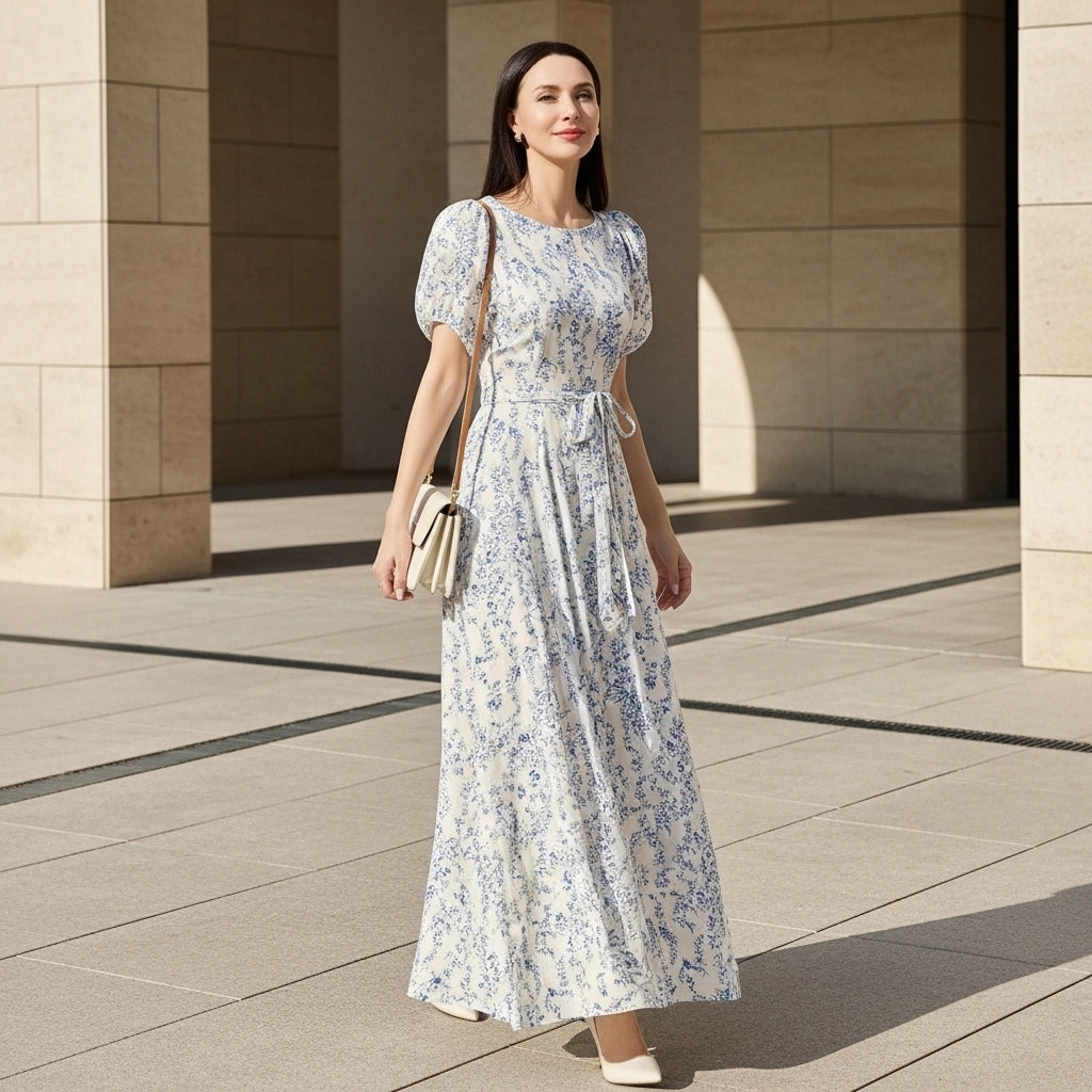 Nadine - Elegant Floral Linen Dress
